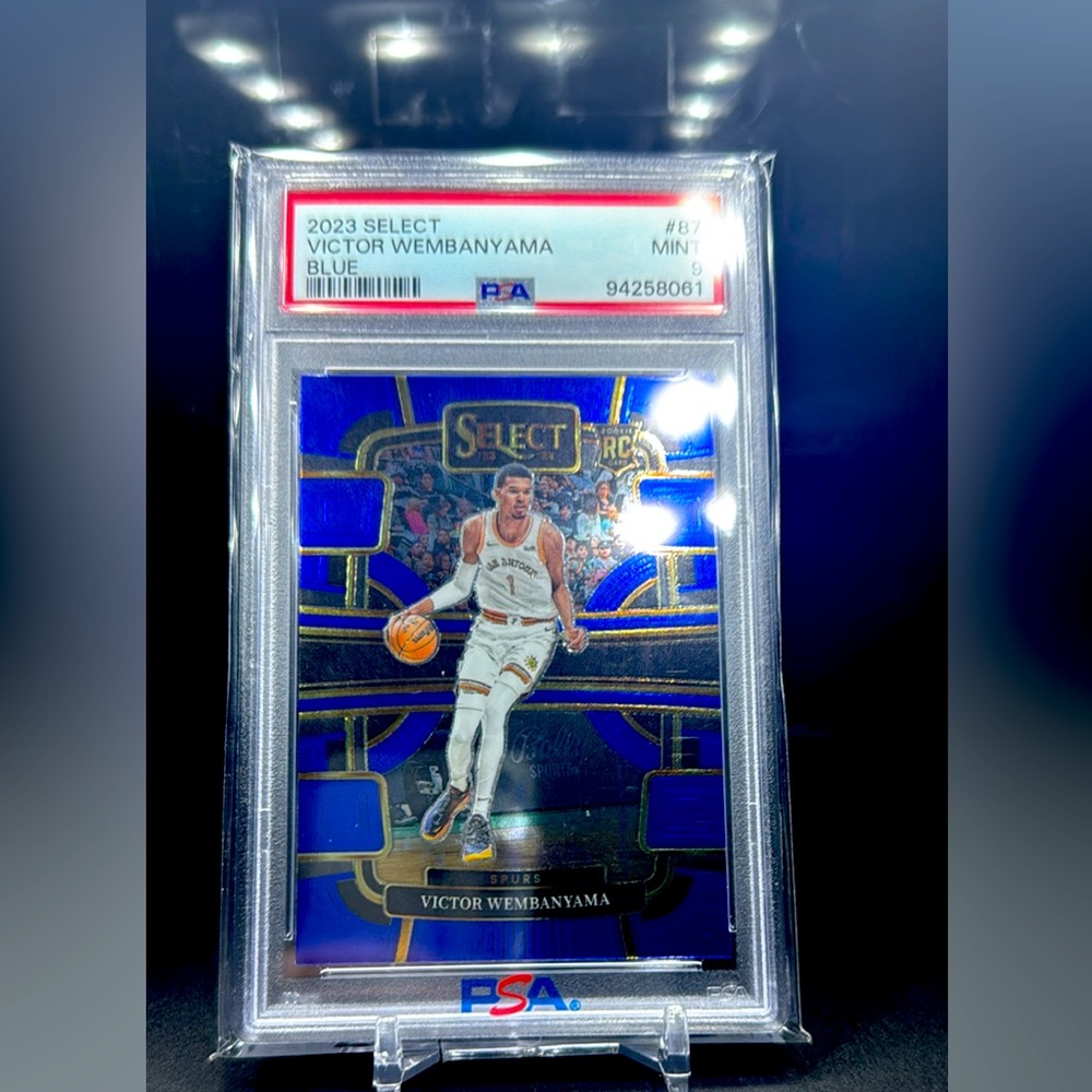Victor Wembanyama 2023, 2024 Select Prizim Blue in the gem, mint PSA nine